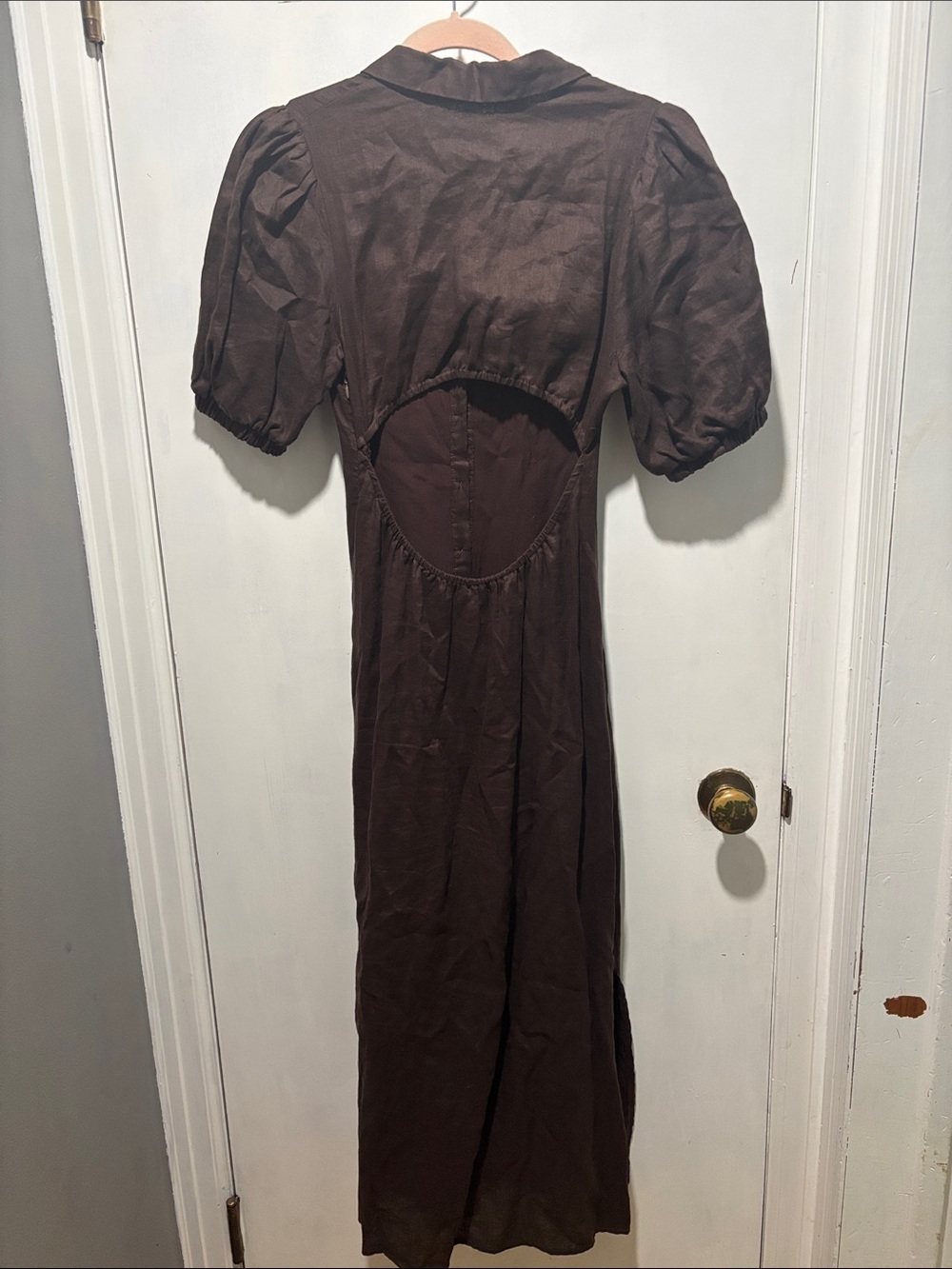DISSH Elain chocolate brown linen open back midi dress - Picture 6 of 8